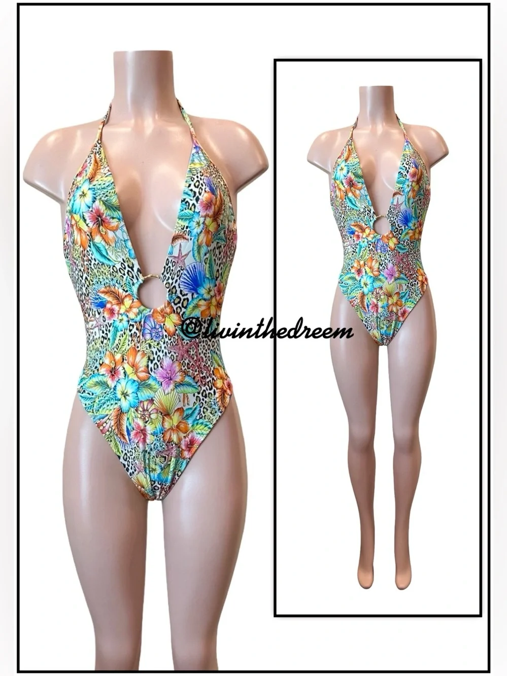Luli Fama Jungle Tropical Floral Plunge One-Piece Swimsuit - Multicolor SZ XL